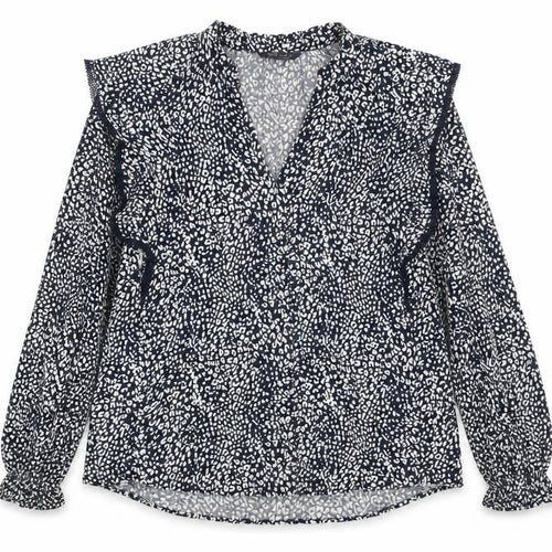 Marks and Spencer Womens Blue Animal Print Viscose Basic T-Shirt Size 16 V-Neck
