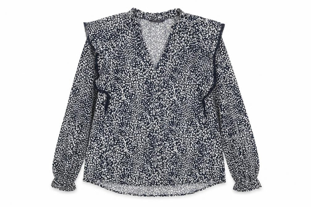 Marks and Spencer Womens Blue Animal Print Viscose Basic T-Shirt Size 16 V-Neck