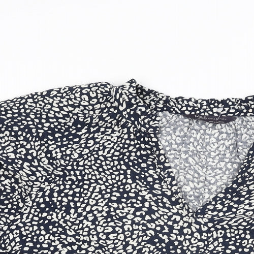 Marks and Spencer Womens Blue Animal Print Viscose Basic T-Shirt Size 16 V-Neck