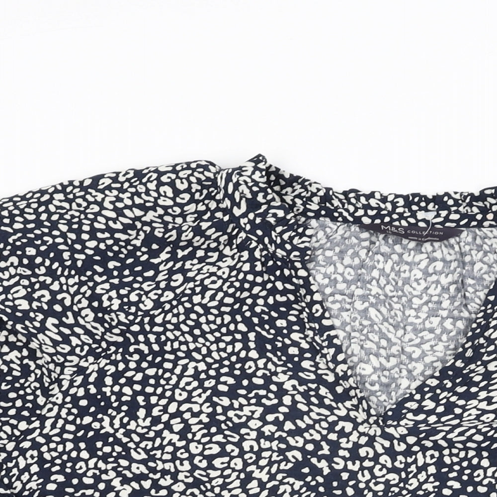 Marks and Spencer Womens Blue Animal Print Viscose Basic T-Shirt Size 16 V-Neck