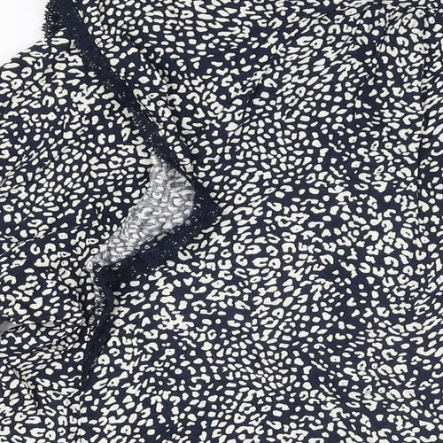 Marks and Spencer Womens Blue Animal Print Viscose Basic T-Shirt Size 16 V-Neck
