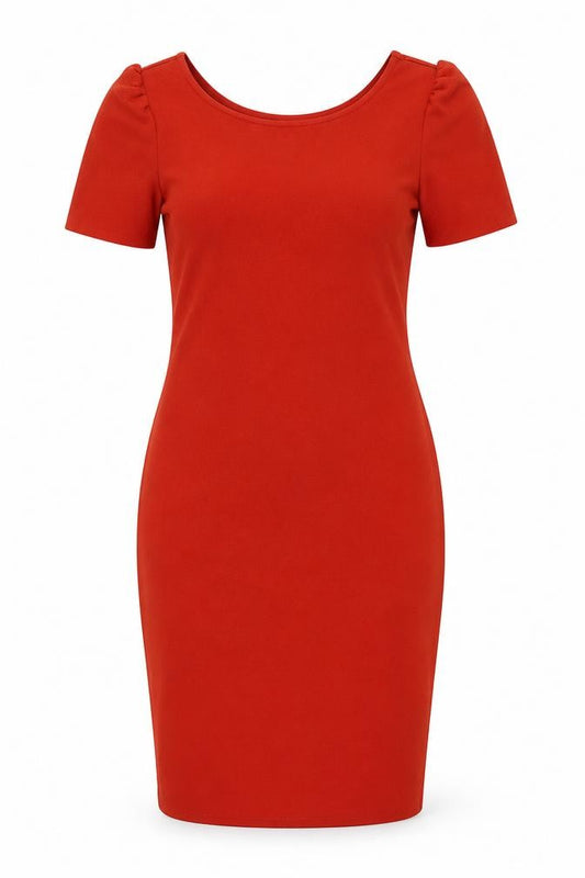 Front view of Dorothy Perkins women’s red polyester bodycon, size UK 10, round neck pullover