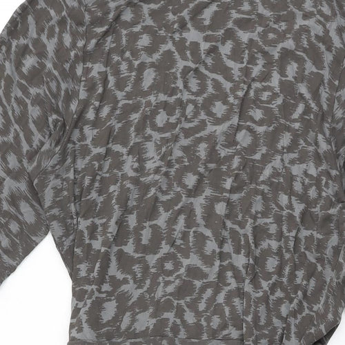 ELLE Womens Grey Animal Print Viscose Wrap Dress Size 16 V-Neck Tie