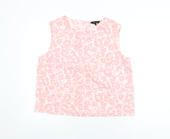 New Look Womens Pink Floral Polyester Basic T-Shirt Size 16 Round Neck