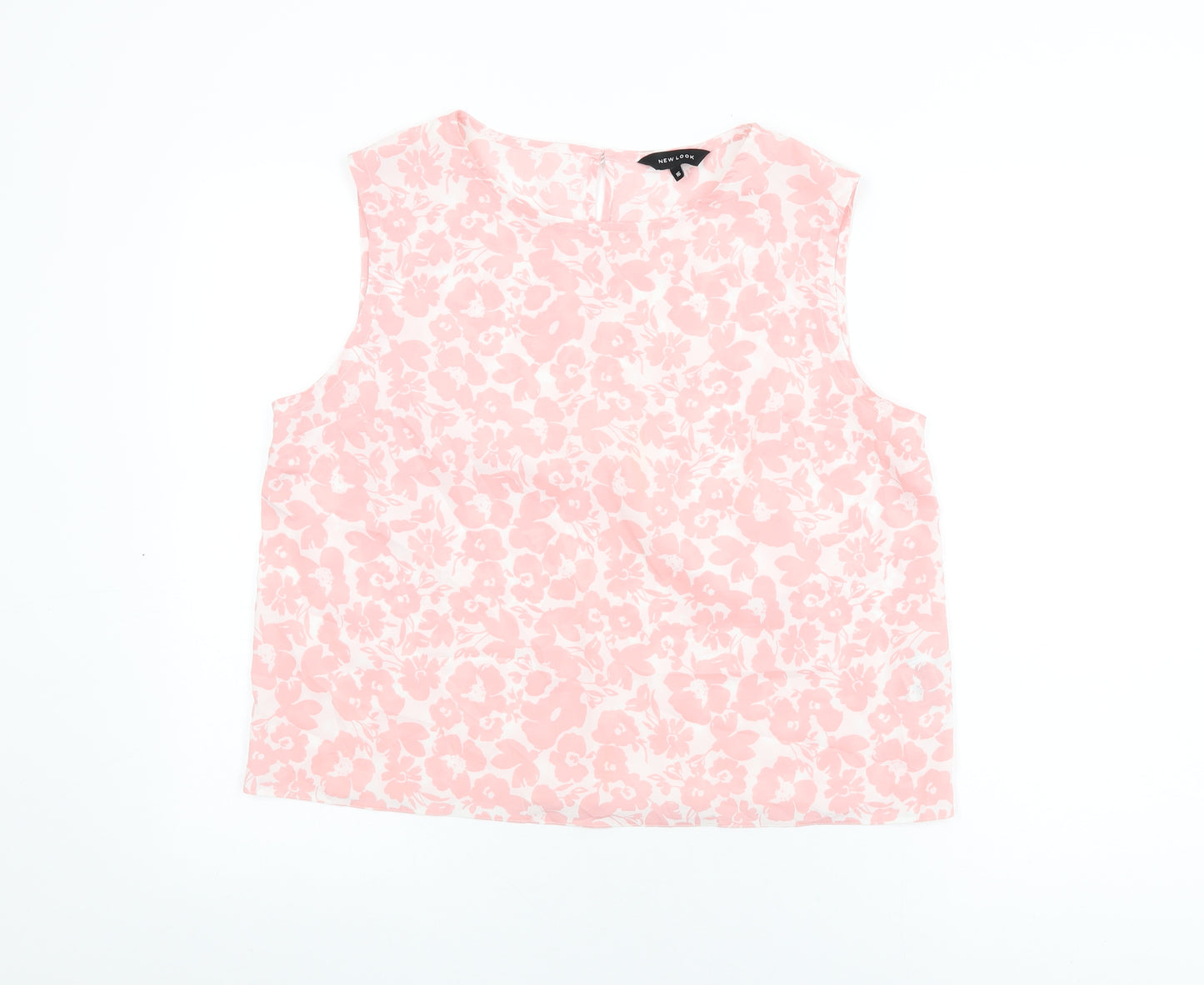 New Look Womens Pink Floral Polyester Basic T-Shirt Size 16 Round Neck