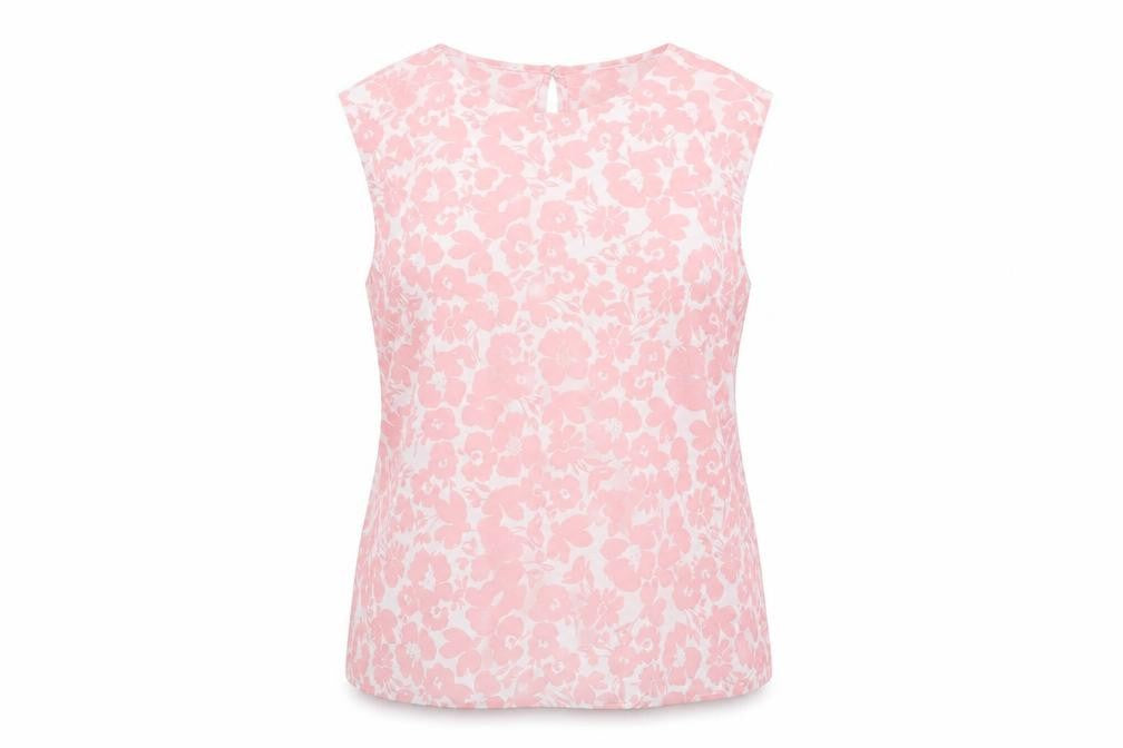 Front view of New Look women’s pink floral polyester basic t-shirt, size UK 16, round neck