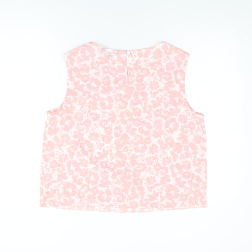 New Look Womens Pink Floral Polyester Basic T-Shirt Size 16 Round Neck