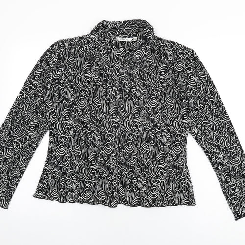 M&Co Womens Black Geometric Polyester Basic Button-Up Size 14 Collared