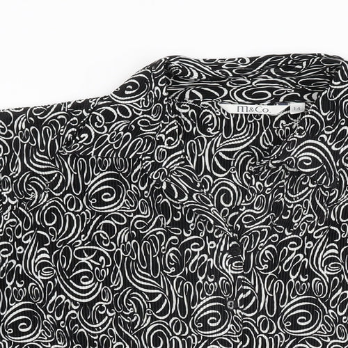 M&Co Womens Black Geometric Polyester Basic Button-Up Size 14 Collared