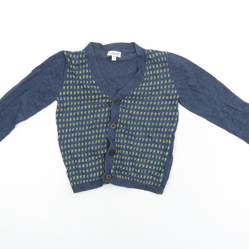 Bows & Arrows Boys Blue V-Neck Geometric Cotton Cardigan Jumper Size 3-4 Years Button