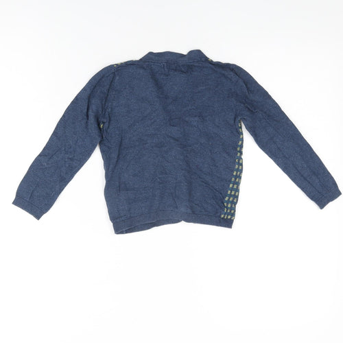 Bows & Arrows Boys Blue V-Neck Geometric Cotton Cardigan Jumper Size 3-4 Years Button