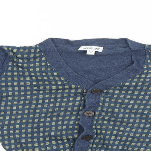 Bows & Arrows Boys Blue V-Neck Geometric Cotton Cardigan Jumper Size 3-4 Years Button