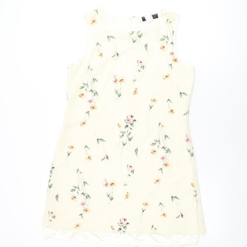 Metropolitan Womens Ivory Floral Polyester Shift Size 8 Round Neck Zip