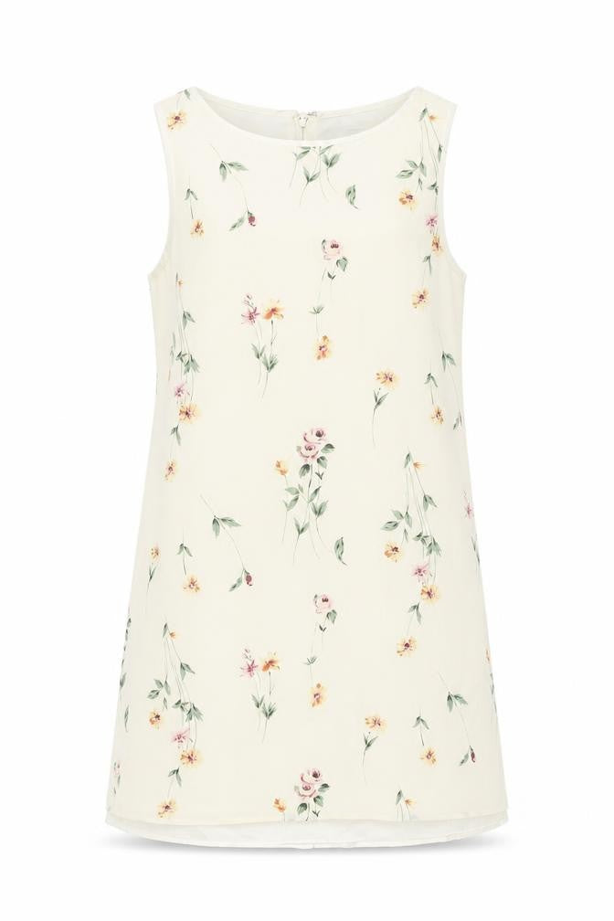 Front view of Metropolitan women’s ivory floral polyester shift, size UK 8, round neck zip