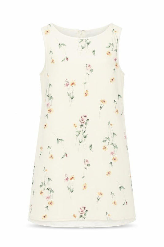 Front view of Metropolitan women’s ivory floral polyester shift, size UK 8, round neck zip