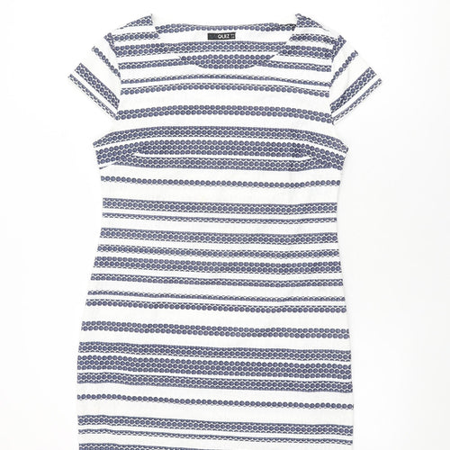 Quiz Womens White Striped Polyester Bodycon Size 12 Round Neck Zip