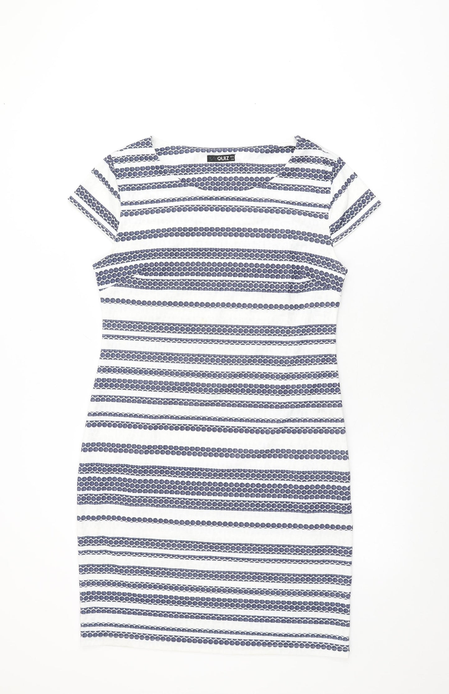 Quiz Womens White Striped Polyester Bodycon Size 12 Round Neck Zip