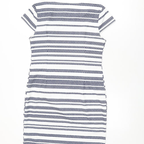 Quiz Womens White Striped Polyester Bodycon Size 12 Round Neck Zip
