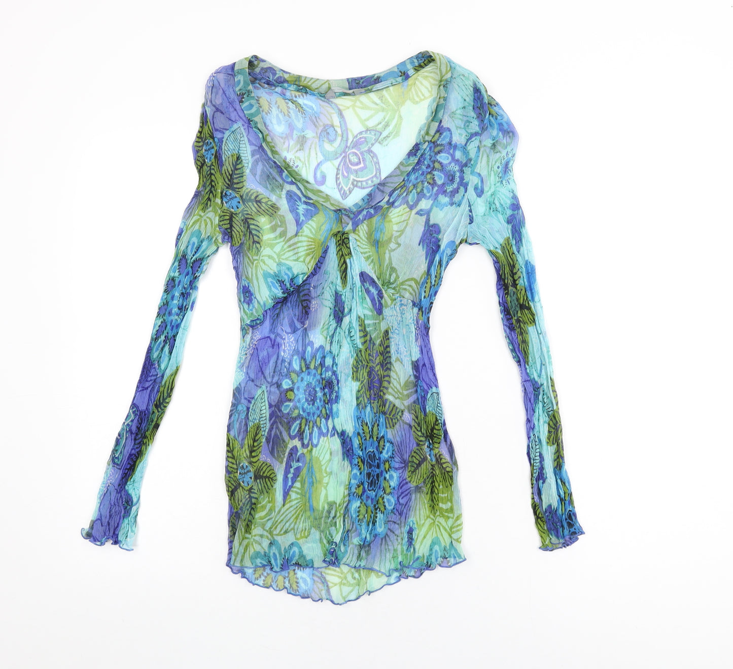 Per Una Womens Blue Floral Viscose Basic T-Shirt Size 14 V-Neck