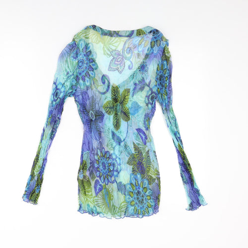 Per Una Womens Blue Floral Viscose Basic T-Shirt Size 14 V-Neck