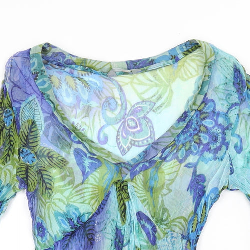 Per Una Womens Blue Floral Viscose Basic T-Shirt Size 14 V-Neck