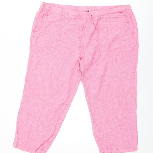 Cotton Traders Womens Pink Linen Cropped Trousers Size 22 L22 in Regular Drawstring