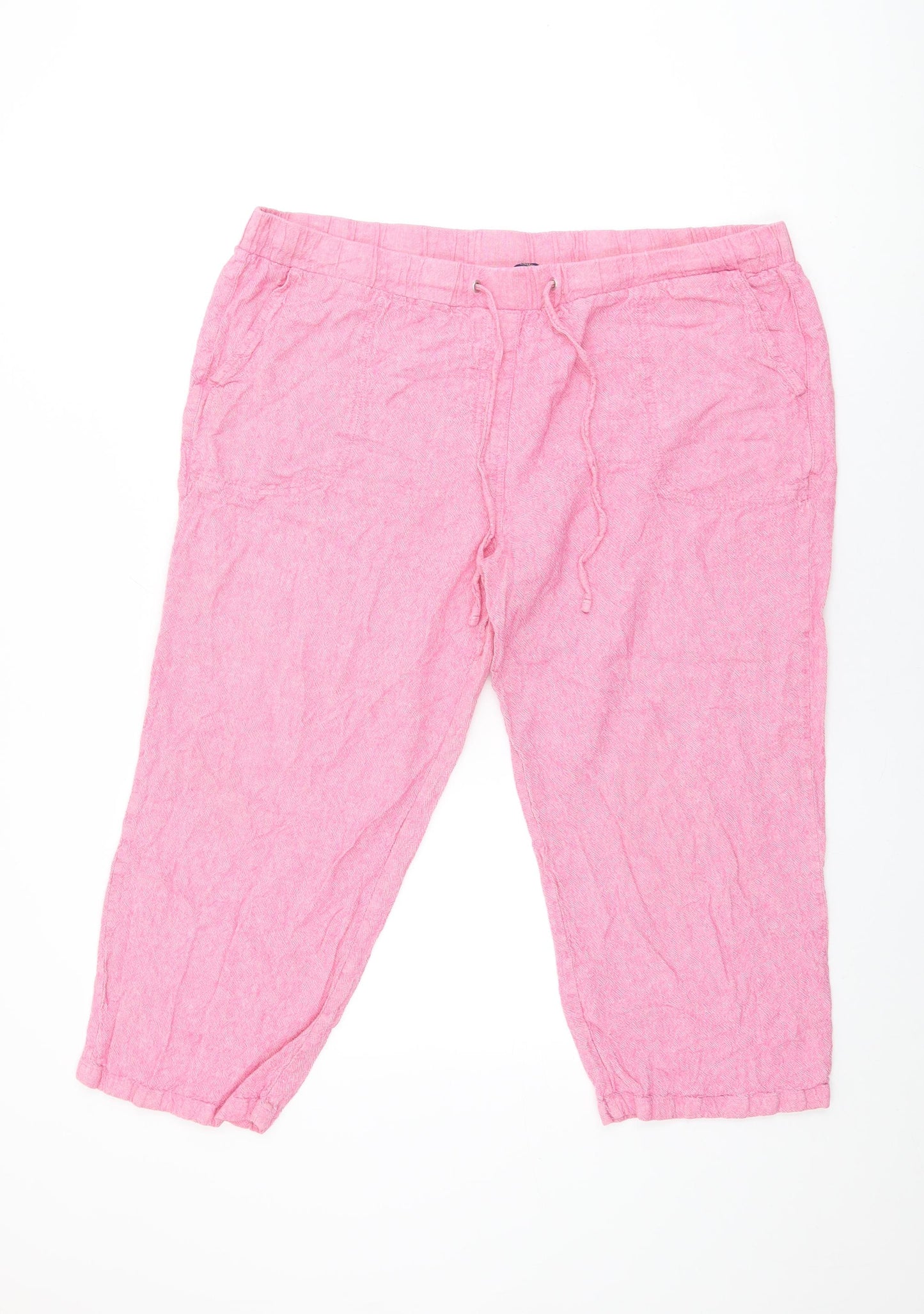 Cotton Traders Womens Pink Linen Cropped Trousers Size 22 L22 in Regular Drawstring