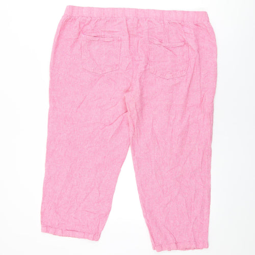Cotton Traders Womens Pink Linen Cropped Trousers Size 22 L22 in Regular Drawstring