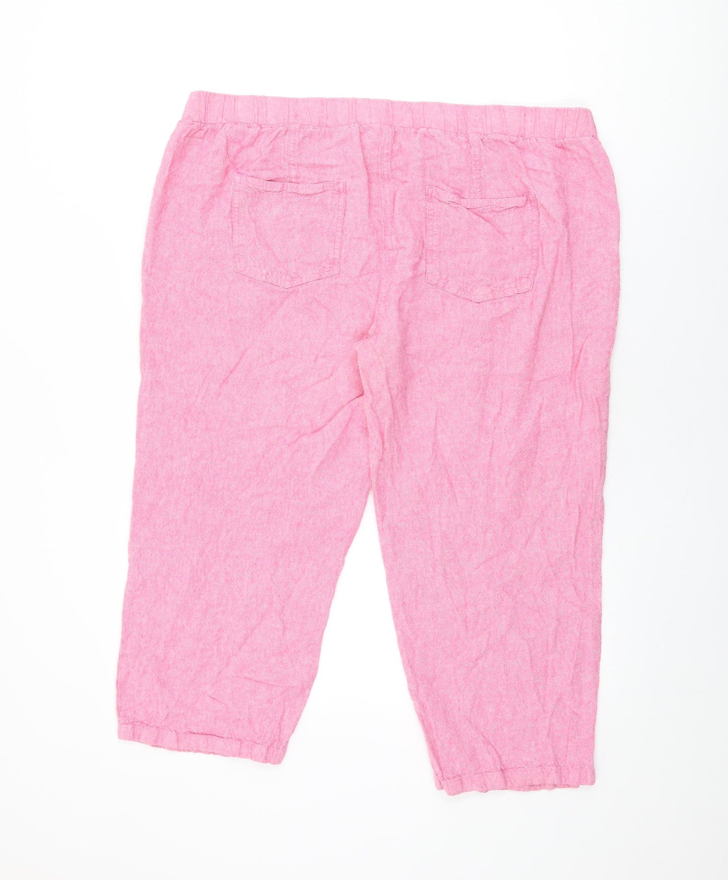 Cotton Traders Womens Pink Linen Cropped Trousers Size 22 L22 in Regular Drawstring