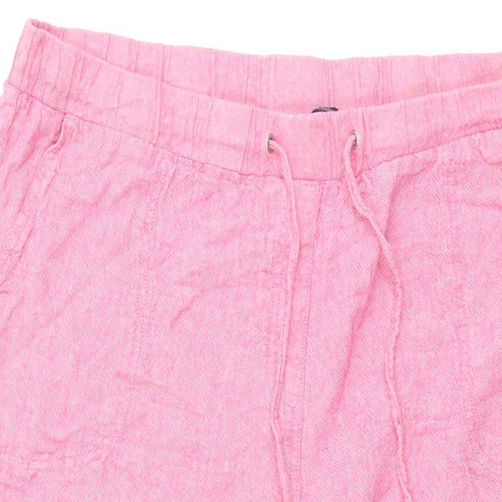 Cotton Traders Womens Pink Linen Cropped Trousers Size 22 L22 in Regular Drawstring