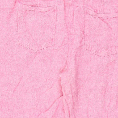 Cotton Traders Womens Pink Linen Cropped Trousers Size 22 L22 in Regular Drawstring