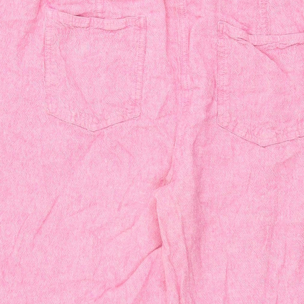 Cotton Traders Womens Pink Linen Cropped Trousers Size 22 L22 in Regular Drawstring