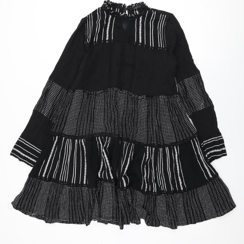 Zara Womens Black Geometric Cotton Shift Size S Round Neck Button