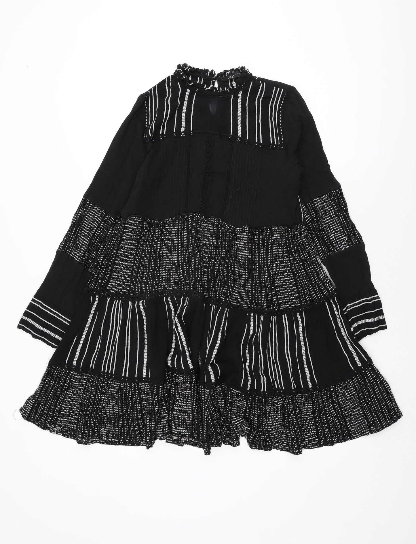Zara Womens Black Geometric Cotton Shift Size S Round Neck Button