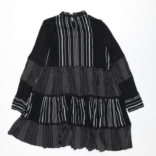 Zara Womens Black Geometric Cotton Shift Size S Round Neck Button