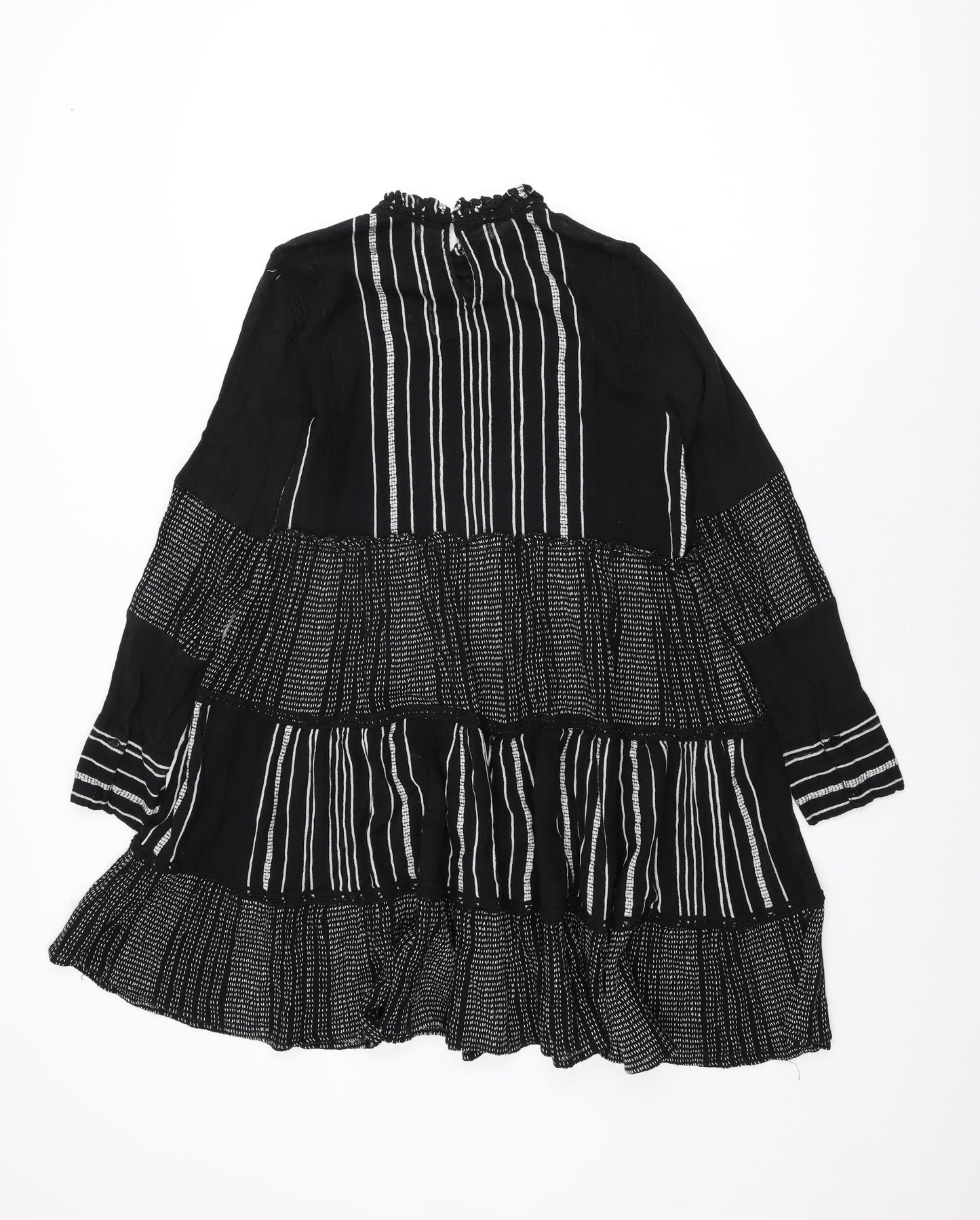 Zara Womens Black Geometric Cotton Shift Size S Round Neck Button