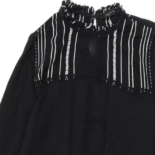 Zara Womens Black Geometric Cotton Shift Size S Round Neck Button