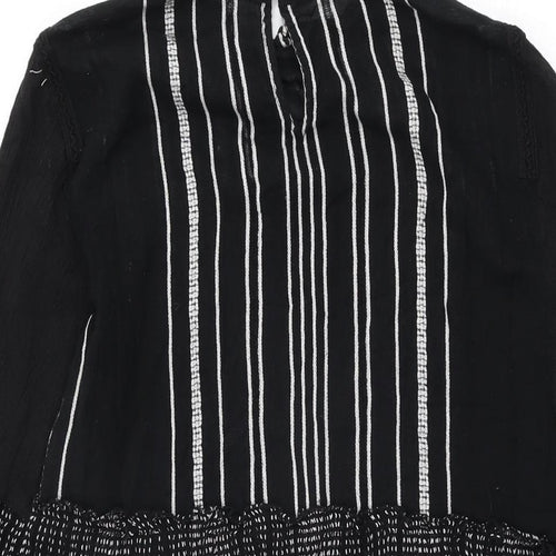 Zara Womens Black Geometric Cotton Shift Size S Round Neck Button