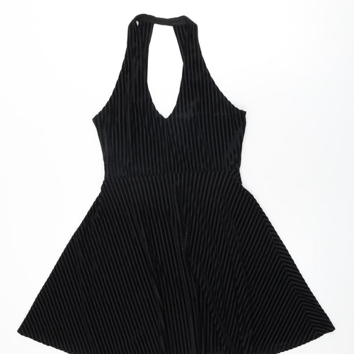 Pins & Needles Womens Black Striped Polyester Skater Dress Size XS V-Neck Pullover