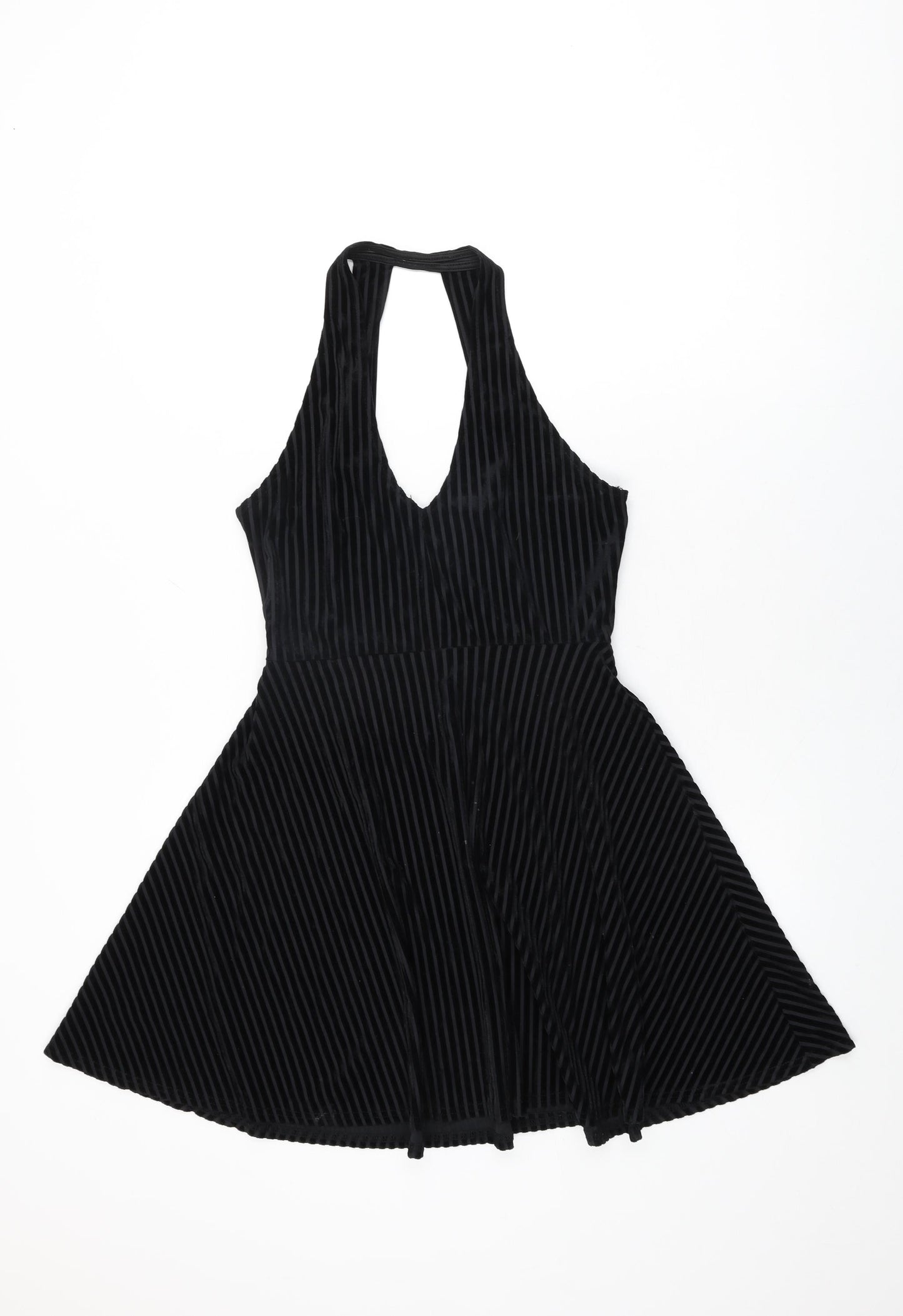 Pins & Needles Womens Black Striped Polyester Skater Dress Size XS V-Neck Pullover