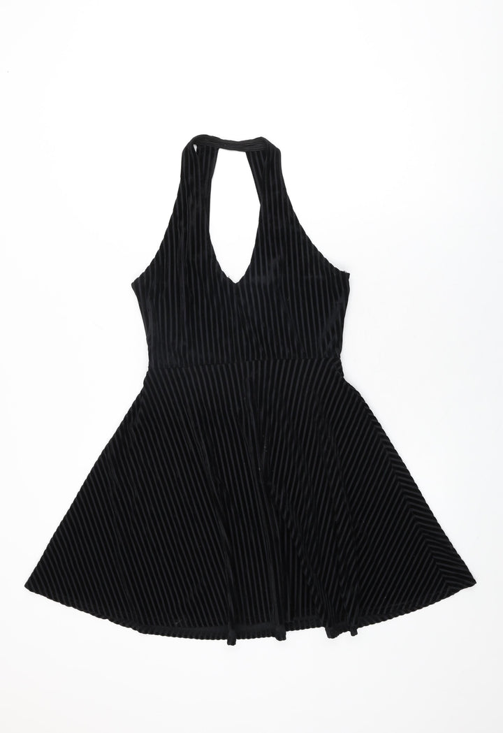 Pins & Needles Womens Black Striped Polyester Skater Dress Size XS V-Neck Pullover