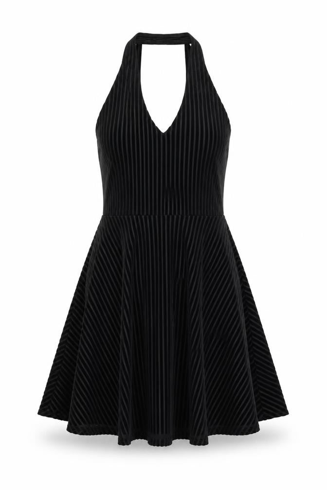 Pins & Needles Womens Black Striped Polyester Skater Dress Size XS V-Neck Pullover