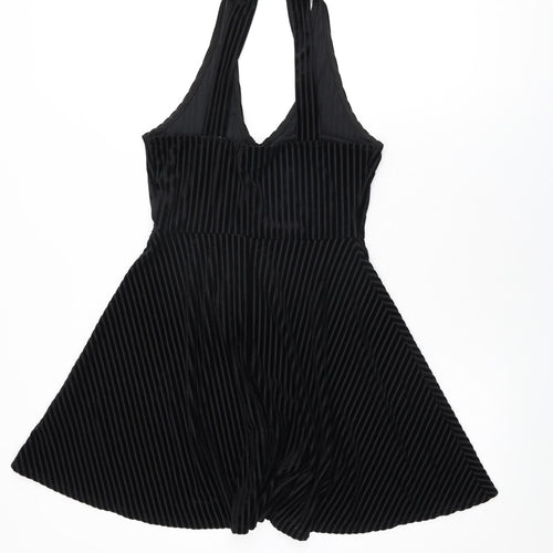 Pins & Needles Womens Black Striped Polyester Skater Dress Size XS V-Neck Pullover