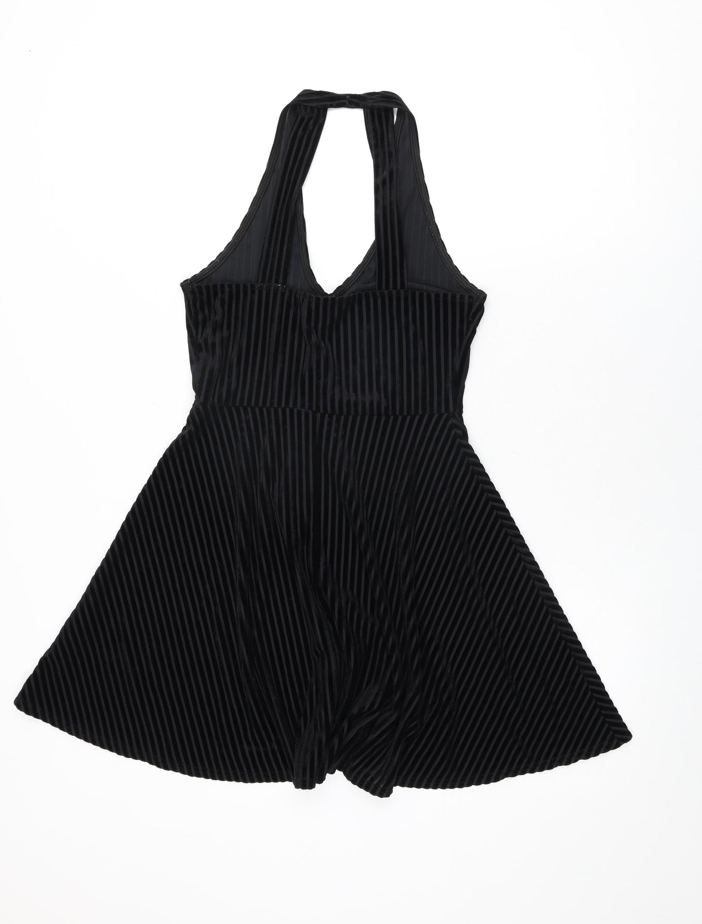 Pins & Needles Womens Black Striped Polyester Skater Dress Size XS V-Neck Pullover