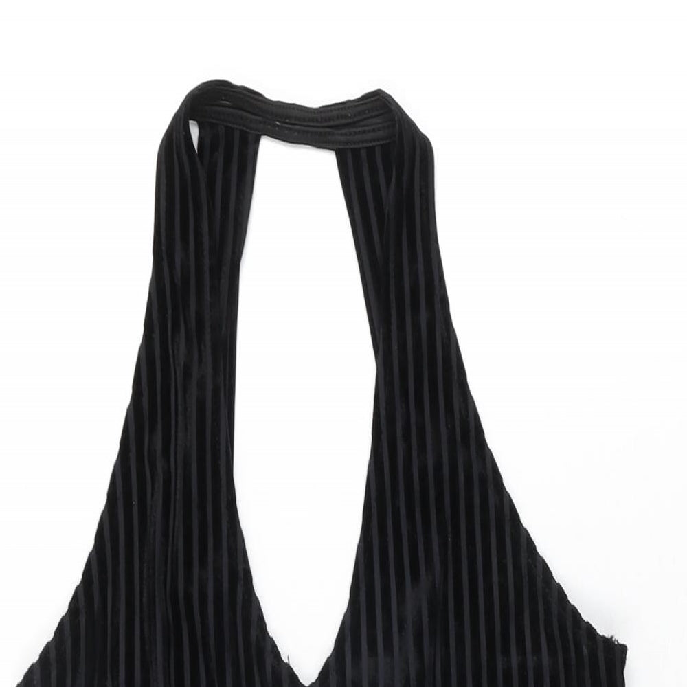 Pins & Needles Womens Black Striped Polyester Skater Dress Size XS V-Neck Pullover