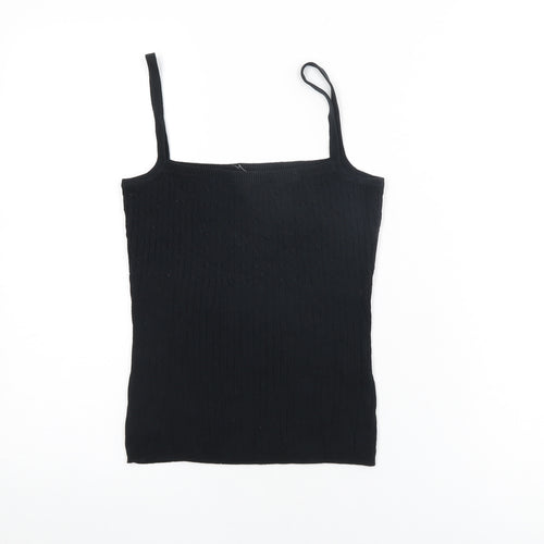 VILA Womens Black Cotton Basic T-Shirt Size S Square Neck