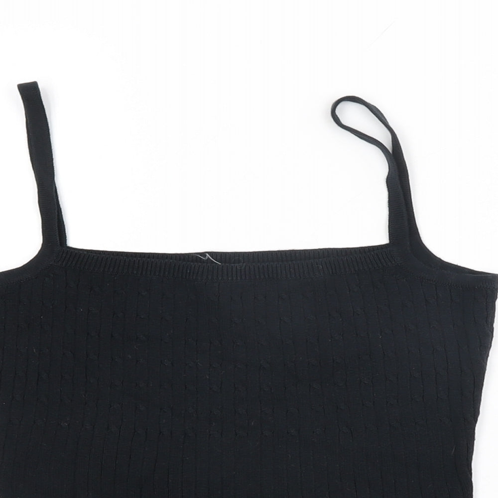 VILA Womens Black Cotton Basic T-Shirt Size S Square Neck