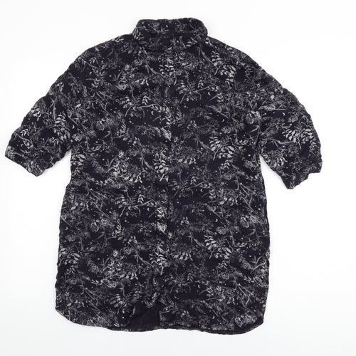 NEXT Womens Blue Floral Viscose Basic Button-Up Size 10 Collared