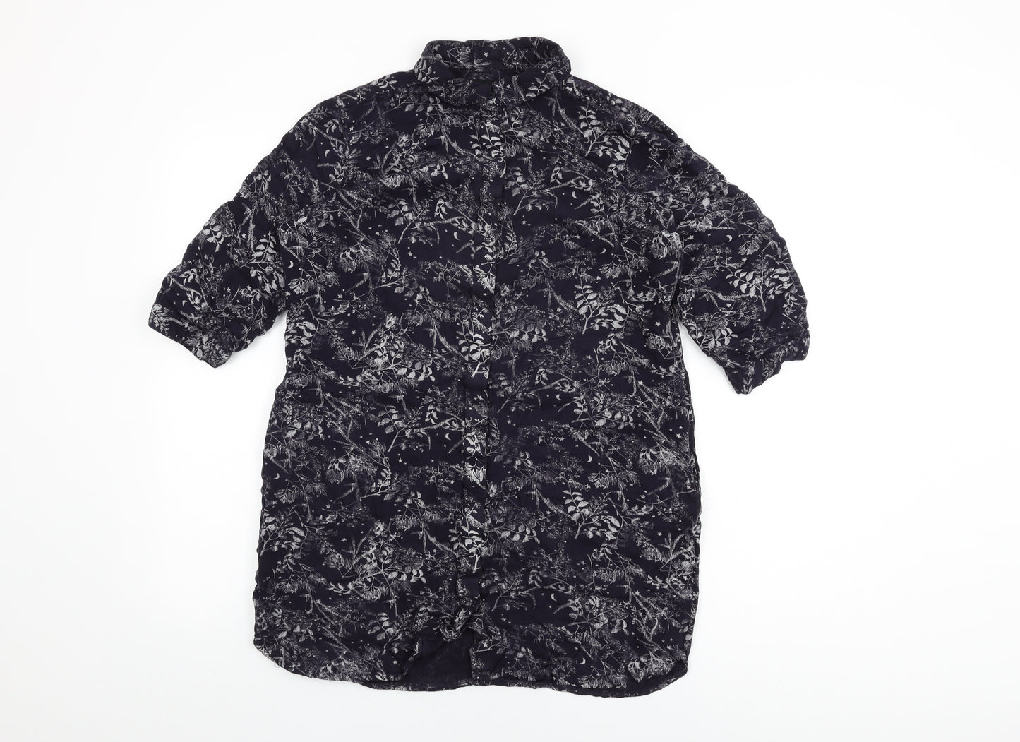 NEXT Womens Blue Floral Viscose Basic Button-Up Size 10 Collared