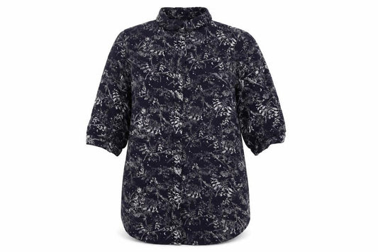 Front view of Next women’s blue floral viscose basic button-up, size UK 10, collared